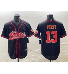 Men San Francisco 49ers 13 Brock Purdy Black With Patch Cool Base Stitched Baseball Jersey