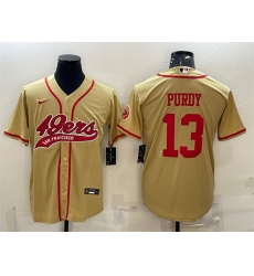 Men San Francisco 49ers 13 Brock Purdy Gold With Patch Cool Base Stitched Baseball Jersey