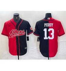 Men San Francisco 49ers 13 Brock Purdy Red Black Split With Patch Cool Base Stitched Baseball Jersey