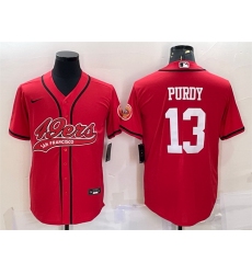 Men San Francisco 49ers 13 Brock Purdy Red With Patch Cool Base Stitched Baseball Jersey