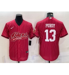 Men San Francisco 49ers 13 Brock Purdy Red With Patch Cool Base Stitched Baseball JerseyS