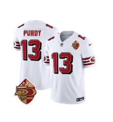 Men San Francisco 49ers 13 Brock Purdy White 2023 F U S E  50th Patch Vapor Untouchable Limited Stitched Football Jersey