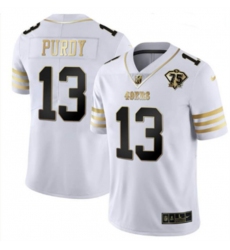 Men San Francisco 49ers 13 Brock Purdy White Gold With 75th Patch Stitched Jersey