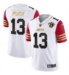 Men San Francisco 49ers 13 Brock Purdy White Red With 75th Anniversary Patch Stitched Jersey