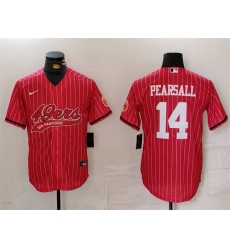 Men San Francisco 49ers 14 Ricky Pearsall Red With Patch Cool Base Stitched Baseball Jersey