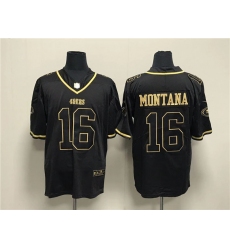 Men San Francisco 49ers 16 Joe Montana Black Gold Stitched Jersey