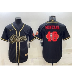 Men San Francisco 49ers 16 Joe Montana Black Gold Team Big Logo With Patch Cool Base Stitched Baseball Jersey