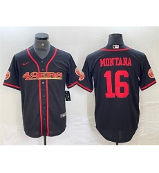 Men San Francisco 49ers 16 Joe Montana Black With Patch Cool Base Stitched Baseball Jersey