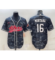 Men San Francisco 49ers 16 Joe Montana Grey Camo With Patch Cool Base Stitched Baseball Jersey