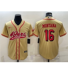Men San Francisco 49ers 16 Joe Montana New Gold With Patch Cool Base Stitched Baseball Jersey