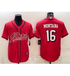Men San Francisco 49ers 16 Joe Montana New Red With Patch Cool Base Stitched Baseball Jersey