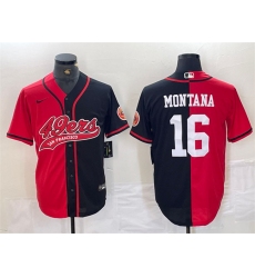 Men San Francisco 49ers 16 Joe Montana Red Black Split With Patch Cool Base Stitched Baseball Jersey