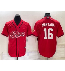Men San Francisco 49ers 16 Joe Montana Red Cool Base Stitched Baseball Jersey