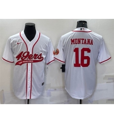 Men San Francisco 49ers 16 Joe Montana White With Patch Cool Base Stitched Baseball Jersey