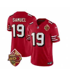 Men San Francisco 49ers 19 Deebo Samuel Red 2023 F U S E  50th Patch Throwback Stitched Football Jersey