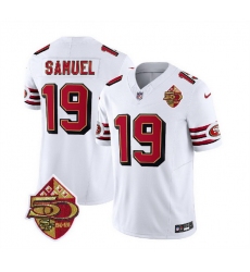 Men San Francisco 49ers 19 Deebo Samuel White 2023 F U S E  50th Patch Throwback Stitched Football Jersey