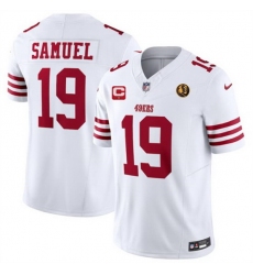 Men San Francisco 49ers 19 Deebo Samuel White 2023 F U S E  With 1 Star C Patch And John Madden Patch Vapor Limited Stitched Football Jersey