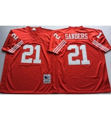 Men San Francisco 49ers 21 Deion Sanders Red M&N Throwback Jersey