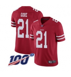 Men San Francisco 49ers 21 Frank Gore Red White 100th Patch Stitched jersey