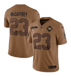 Men San Francisco 49ers 23 Christian McCaffrey 2023 Brown Salute To Service Limited Stitched Football Jersey
