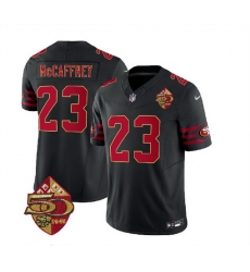 Men San Francisco 49ers 23 Christian McCaffrey Black 2023 F U S E  50th Patch Throwback Stitched Football Jersey