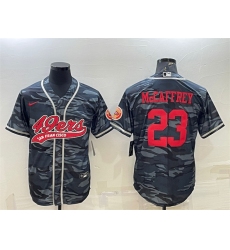 Men San Francisco 49ers 23 Christian McCaffrey Grey Red Camo With Patch Cool Base Stitched Baseball Jersey