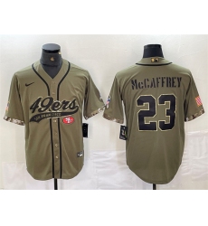 Men San Francisco 49ers 23 Christian McCaffrey Olive Salute To Service With Patch Cool Base Stitched Baseball Jersey