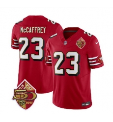 Men San Francisco 49ers 23 Christian McCaffrey Red 2023 F U S E  50th Patch Throwback Stitched Football Jersey