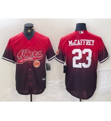 Men San Francisco 49ers 23 Christian McCaffrey Red Black With Patch Cool Base Stitched Baseball Jersey 1