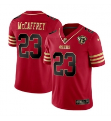 Men San Francisco 49ers 23 Christian McCaffrey Red Gold With 75th Patch Cool Base Stitched Jersey