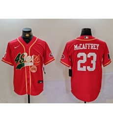 Men San Francisco 49ers 23 Christian McCaffrey Red With Patch Cool Base Stitched Baseball Jersey 5