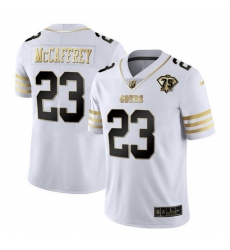 Men San Francisco 49ers 23 Christian McCaffrey White Gold With 75th Patch Stitched Jersey