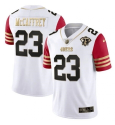 Men San Francisco 49ers 23 Christian McCaffrey White Red With 75th Anniversary Patch Stitched Jersey
