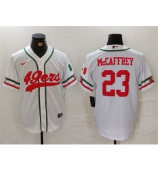 Men San Francisco 49ers 23 Christian McCaffrey White With Patch Cool Base Stitched Baseball Jersey