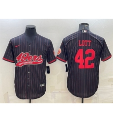 Men San Francisco 49ers 42 Ronnie Lott Black With Patch Cool Base Stitched Baseball Jersey