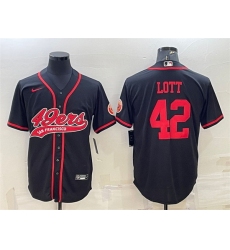 Men San Francisco 49ers 42 Ronnie Lott Black With Patch Cool Base Stitched Baseball JerseyS