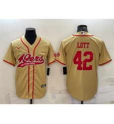 Men San Francisco 49ers 42 Ronnie Lott Gold With Patch Cool Base Stitched Baseball Jersey