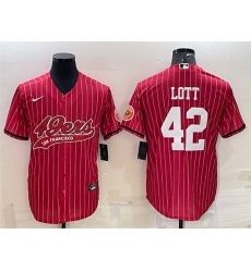 Men San Francisco 49ers 42 Ronnie Lott Red With Patch Cool Base Stitched Baseball Jersey