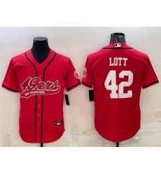 Men San Francisco 49ers 42 Ronnie Lott Red With Patch Cool Base Stitched Baseball JerseyS
