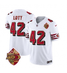 Men San Francisco 49ers 42 Ronnie Lott White 2023 F U S E  50th Patch Throwback Stitched Football Jersey