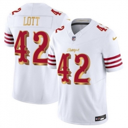 Men San Francisco 49ers 42 Ronnie Lott White Gold 2025 F U S E Rivalries Vapor Limited Stitched Football Jersey