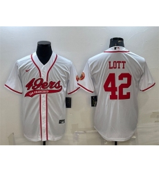 Men San Francisco 49ers 42 Ronnie Lott White With Patch Cool Base Stitched Baseball Jersey