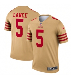 Men San Francisco 49ers 5 Trey Lance 2022 New Gold Inverted Legend Stitched Football Jersey