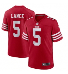 Men San Francisco 49ers 5 Trey Lance 2022 New Scarlet Stitched Game Jersey