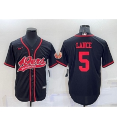 Men San Francisco 49ers 5 Trey Lance Black Cool Base Stitched Baseball Jersey