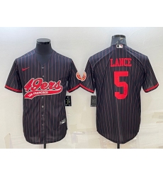 Men San Francisco 49ers 5 Trey Lance Black With Patch Cool Base Stitched Baseball Jersey