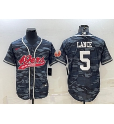 Men San Francisco 49ers 5 Trey Lance Grey Camo With Patch Cool Base Stitched Baseball Jersey