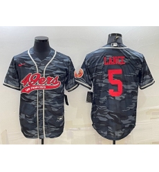 Men San Francisco 49ers 5 Trey Lance Grey Red Camo With Patch Cool Base Stitched Baseball Jersey