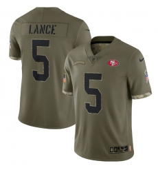 Men San Francisco 49ers 5 Trey Lance Olive 2022 Salute To Service Limited Stitched Jersey