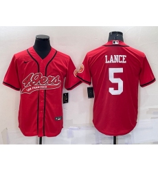 Men San Francisco 49ers 5 Trey Lance Red Cool Base Stitched Baseball Jersey